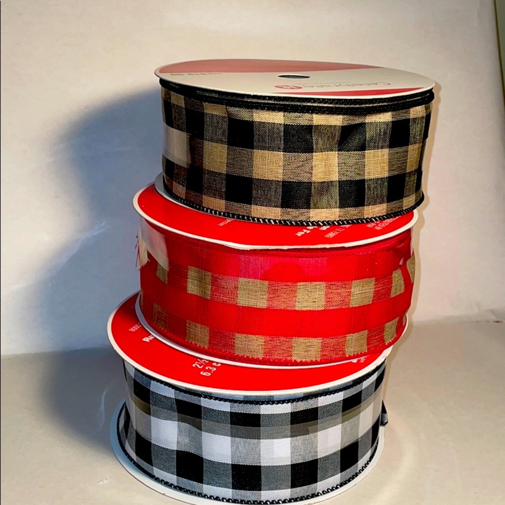 3 jumbo Buffalo check wired ribbon. 3x $30